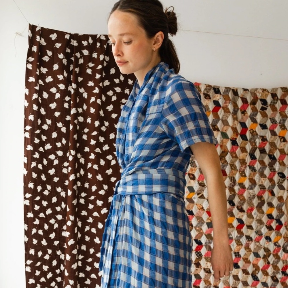 Caron Callahan Jocelyn Dress in Blue plaid gauze (large)